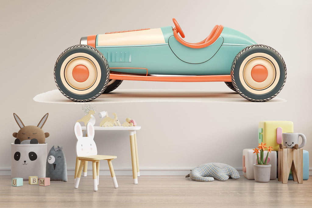 Vintage Race Car Wall Decal | Pastel Car Wall Sticker | Nursery Car Decor | Kids Room Wall Art | Peel And Stick Racing Car Decal