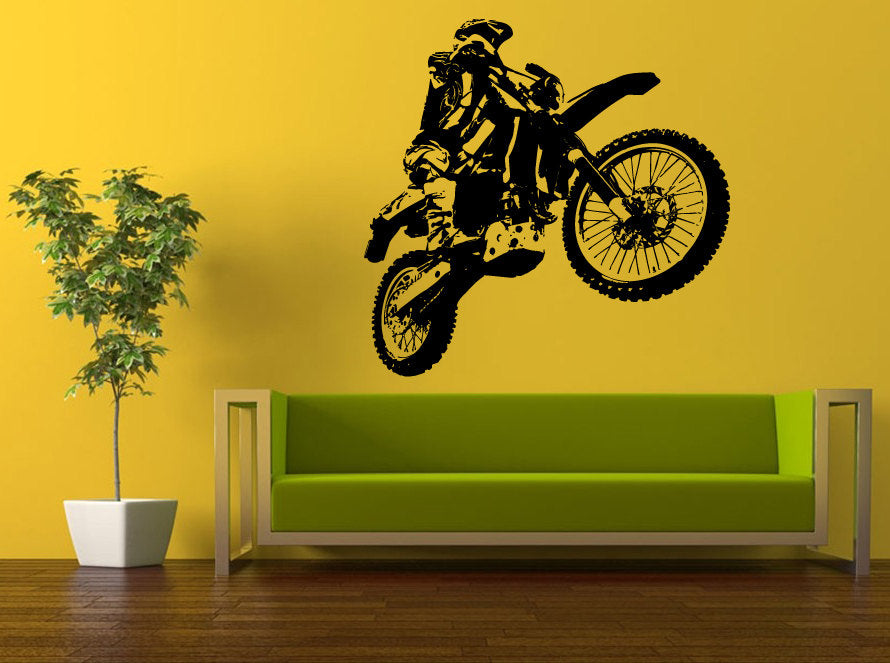 Wall Decal Vinyl Sticker Decals Peal And Stick Cheap Free Shipping Art Dirt Bike Motorcycle Biker Stunt Jumping Racing Extreme Sport L504