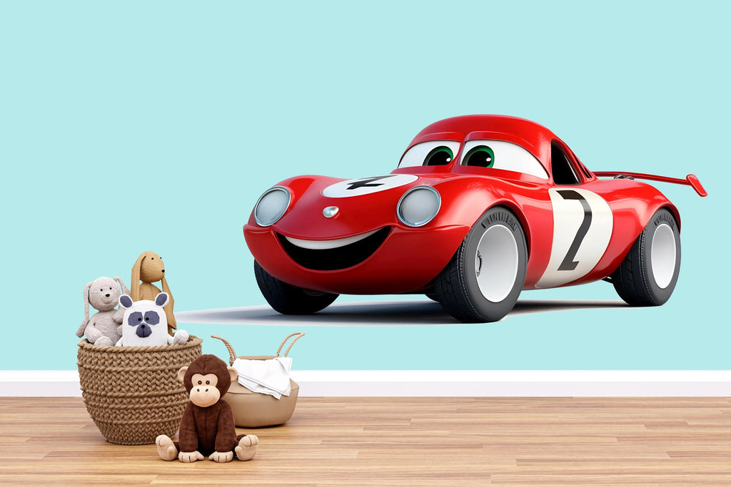 Cute Racing Car Wall Decal | Cartoon Car Nursery Wall Sticker | Kids Room Car Decor | Baby Boy Nursery Wall Art | Peel And Stick Car Decal