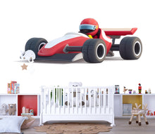 Load image into Gallery viewer, Cute Formula Racing Car Wall Decal | Kids Nursery Race Car Sticker | Baby Boy Room Wall Art | Cartoon Racing Car Peel And Stick