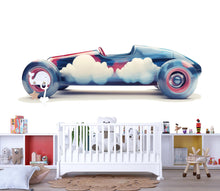 Load image into Gallery viewer, Dreamy Cloud Race Car Wall Decal | Nursery Car Wall Sticker | Baby Boy Room Decor | Vintage Racing Car Peel And Stick Wall Art