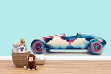 Load image into Gallery viewer, Dreamy Cloud Race Car Wall Decal | Nursery Car Wall Sticker | Baby Boy Room Decor | Vintage Racing Car Peel And Stick Wall Art