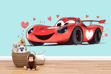 Load image into Gallery viewer, Cute Heart Race Car Wall Decal | Nursery Car Wall Sticker | Baby Room Decor | Cartoon Racing Car Peel And Stick Wall Art