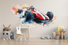 Load image into Gallery viewer, Watercolor Formula Race Car Wall Decal | Racing Car Wall Sticker | Kids Room Wall Art | Modern Car Nursery Decor | Peel And Stick
