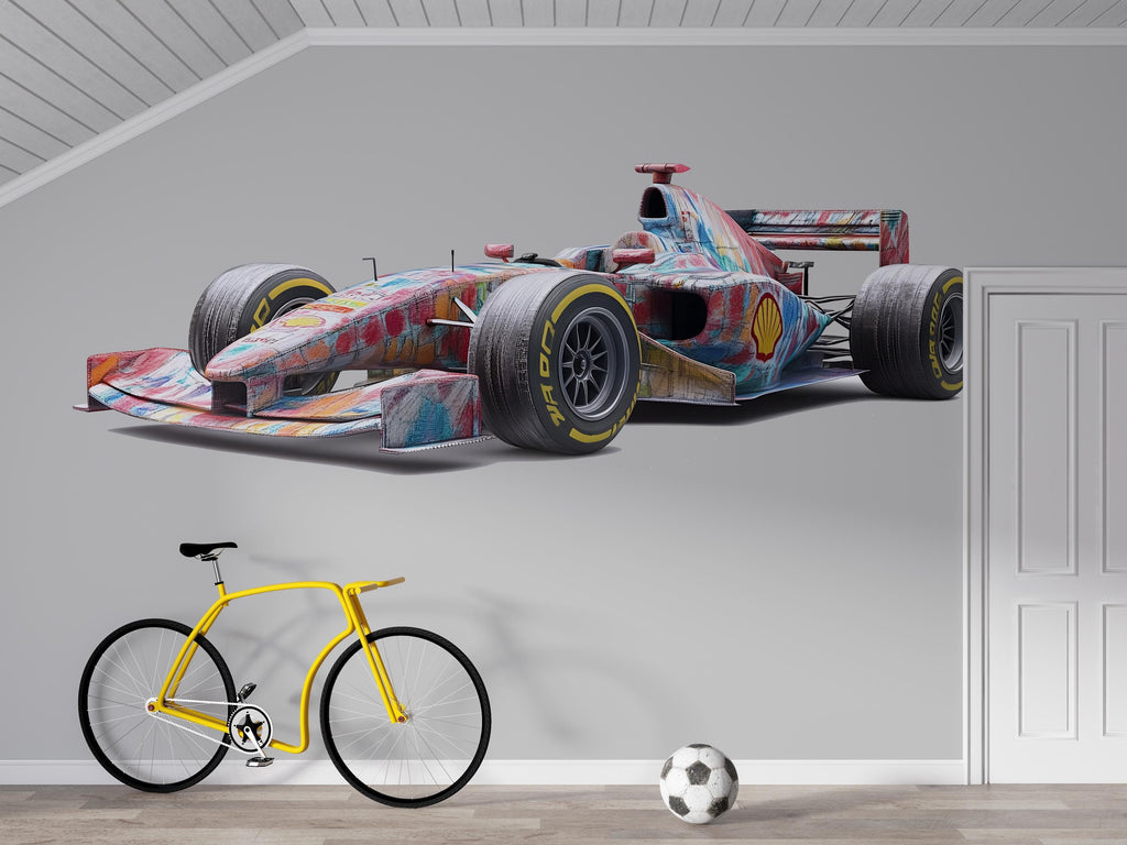 Formula Race Car Wall Decal | Racing Car Wall Sticker | Kids Room Motorsport Decor | Modern Car Wall Art | Peel And Stick