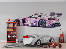 Load image into Gallery viewer, Pink Race Car Wall Decal | Sports Car Wall Sticker | Modern Racing Wall Art | Teen Room Car Decor | Peel And Stick Wall Art
