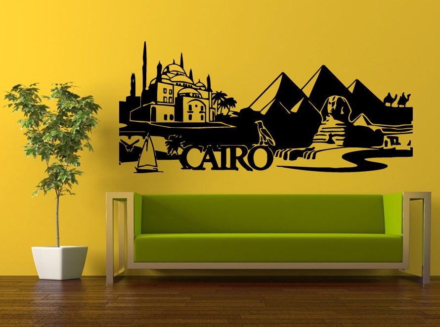 Wall Decal Vinyl Sticker Decals Interior Decor DIY Free Shipping Art Egypt Cairo City Three Pyramids Desert Landmark Skyline View L508