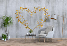 Load image into Gallery viewer, Gold Floral Heart Wall Decal | Romantic Wall Sticker | Botanical Heart Wall Art | Bedroom Wall Decor | Peel And Stick Floral Decal