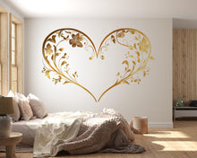Load image into Gallery viewer, Gold Floral Heart Wall Decal | Elegant Botanical Heart Wall Sticker | Romantic Wall Art | Bedroom Wall Decor | Peel And Stick Wall Decal
