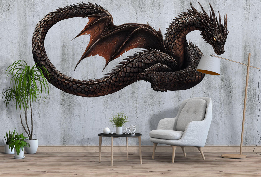 Dark Dragon Wall Decal | Mythical Dragon Wall Sticker | Fantasy Wall Art | Gothic Wall Decor | Large Dragon Wall Decal | Peel And Stick