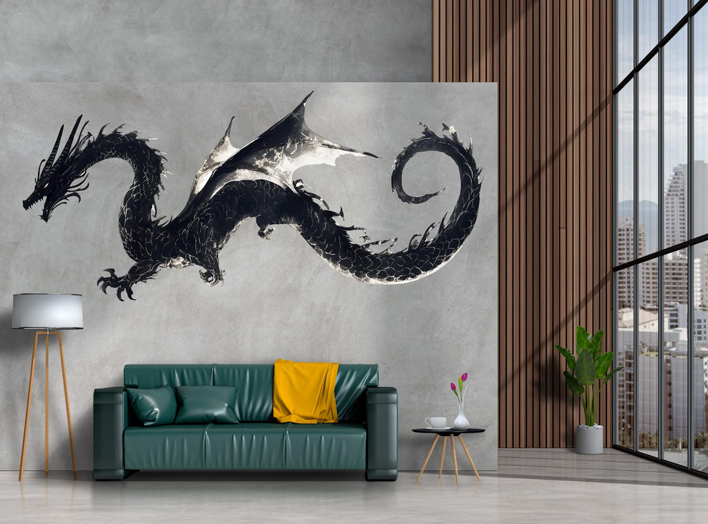 Black Dragon Wall Decal Fantasy Dragon Sticker Mythical Creature Wall Art For Kids Room Nursery Bedroom Playroom Home Decor