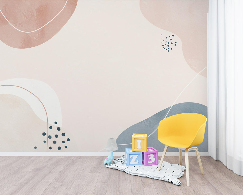 Abstract Watercolor Nursery Mural · Minimal Organic Shapes Wallpaper · Blush Pink Neutral Wall Art · Modern Nursery Decor 225DE