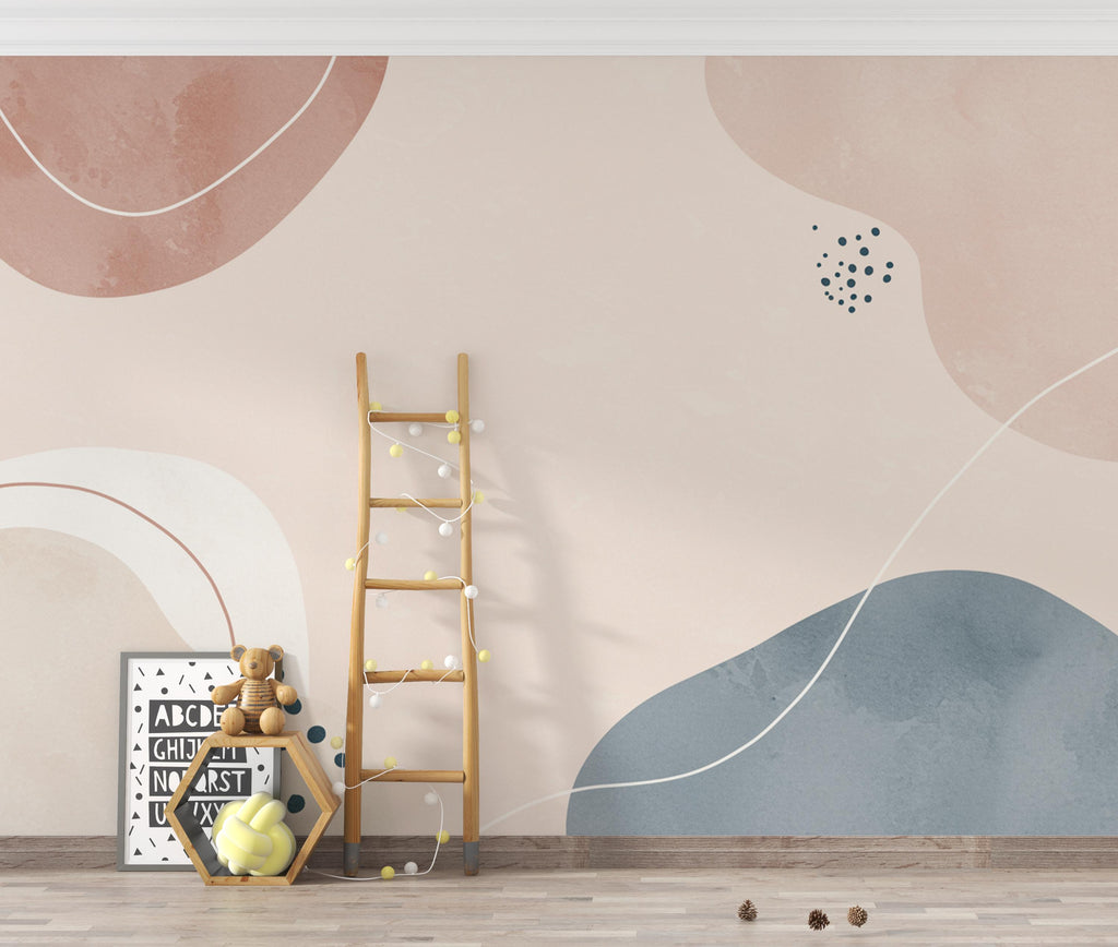 Abstract Watercolor Nursery Mural · Minimal Organic Shapes Wallpaper · Blush Pink Neutral Wall Art · Modern Nursery Decor 225DE