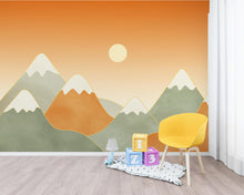 Load image into Gallery viewer, Minimal Mountain Nursery Mural · Watercolor Landscape Wallpaper · Neutral Sage Beige Wall Art · Gender Neutral Nursery Decor 226DE