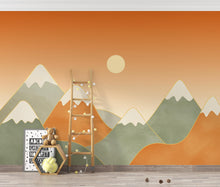 Load image into Gallery viewer, Minimal Mountain Nursery Mural · Watercolor Landscape Wallpaper · Neutral Sage Beige Wall Art · Gender Neutral Nursery Decor 226DE