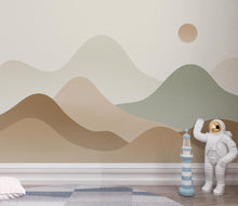 Load image into Gallery viewer, Minimal Mountain Nursery Mural · Watercolor Landscape Wallpaper · Neutral Sage Beige Wall Art · Gender Neutral Nursery Decor 227DE