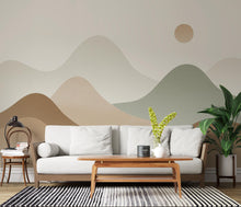 Load image into Gallery viewer, Minimal Mountain Nursery Mural · Watercolor Landscape Wallpaper · Neutral Sage Beige Wall Art · Gender Neutral Nursery Decor 227DE