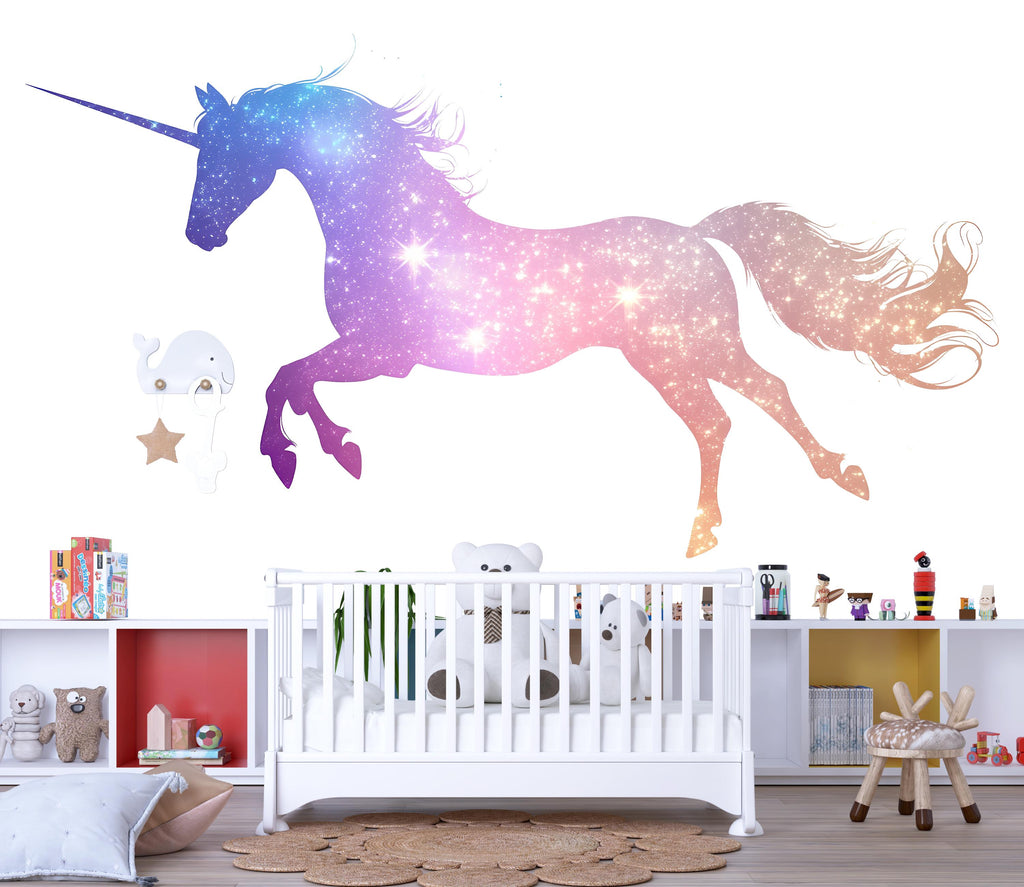 Galaxy Unicorn Wall Decal Magical Unicorn Sticker Rainbow Star Nursery Wall Art For Kids Room Baby Nursery Playroom Fantasy Decor