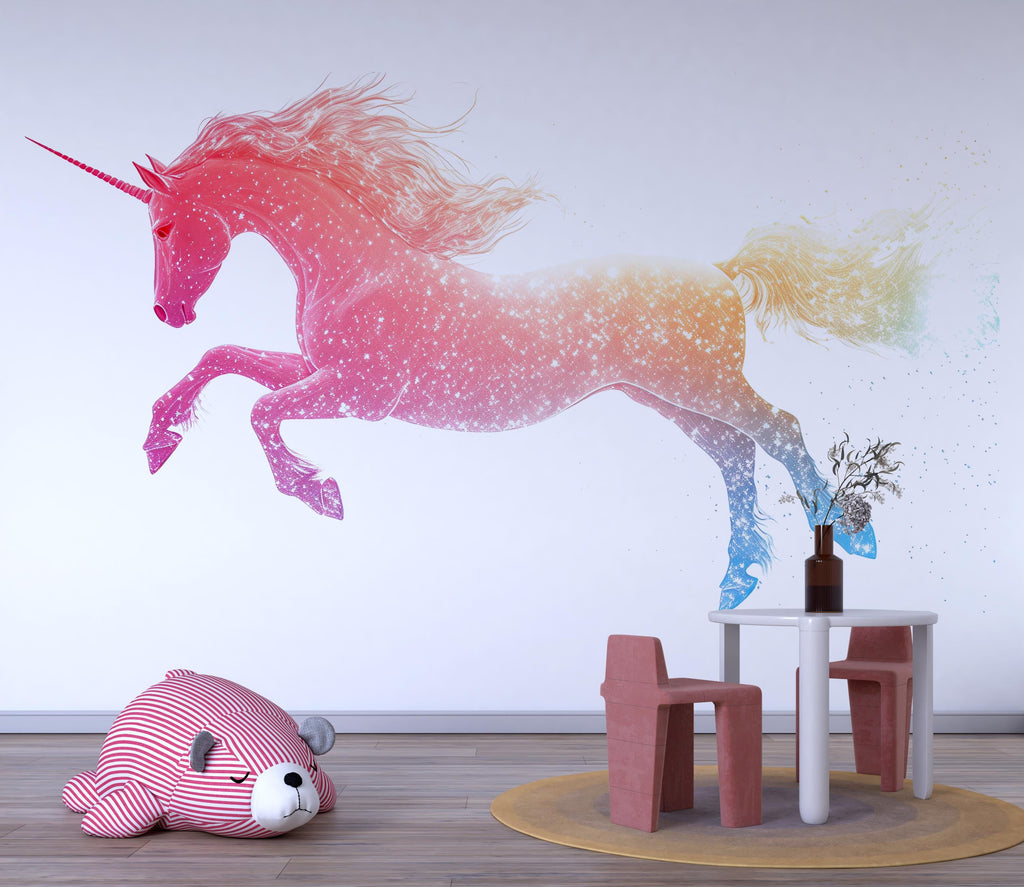 Rainbow Galaxy Unicorn Wall Decal Magical Unicorn Sticker Fantasy Nursery Wall Art For Kids Room Baby Nursery Playroom Decor