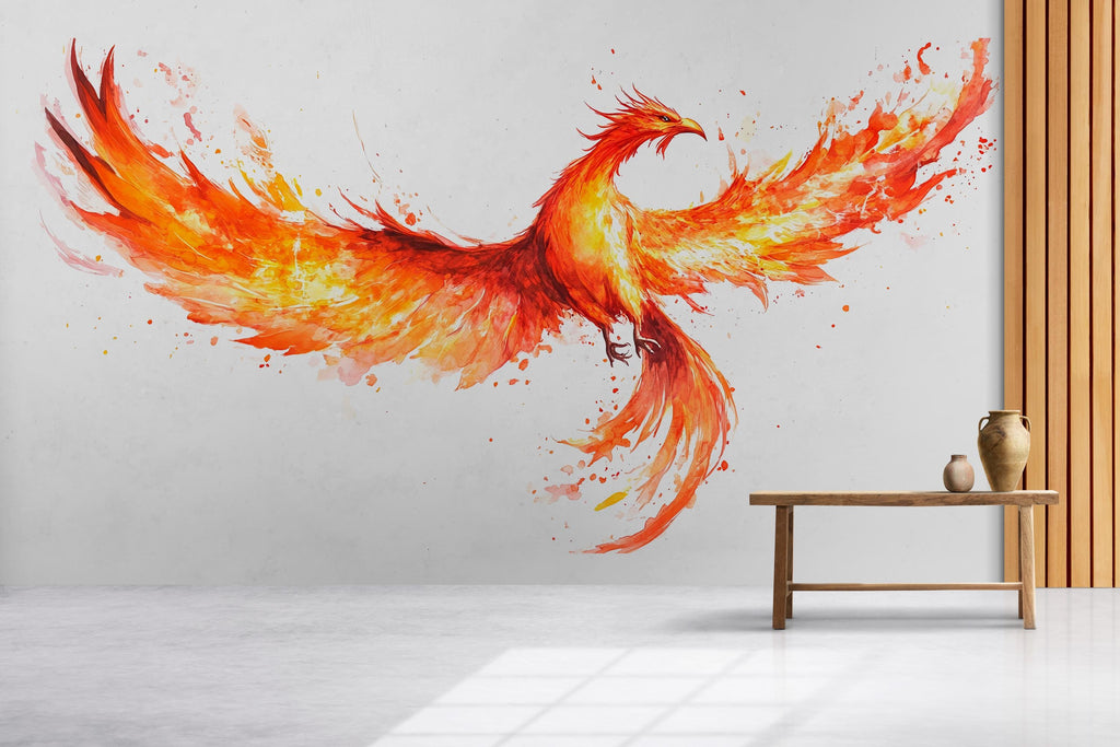 Fire Phoenix Wall Decal Mythical Phoenix Sticker Flame Bird Wall Art Fantasy Decor For Bedroom Living Room Office Statement Wall
