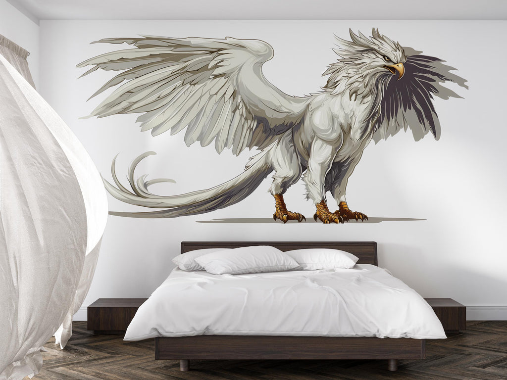 White Griffin Wall Decal Mythical Griffin Sticker Fantasy Wall Art For Bedroom Living Room Office Statement Decor