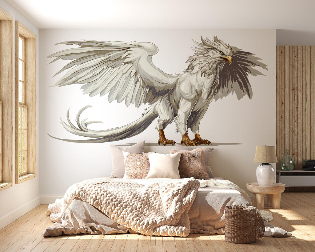 White Griffin Wall Decal Mythical Griffin Sticker Fantasy Wall Art For Bedroom Living Room Office Statement Decor