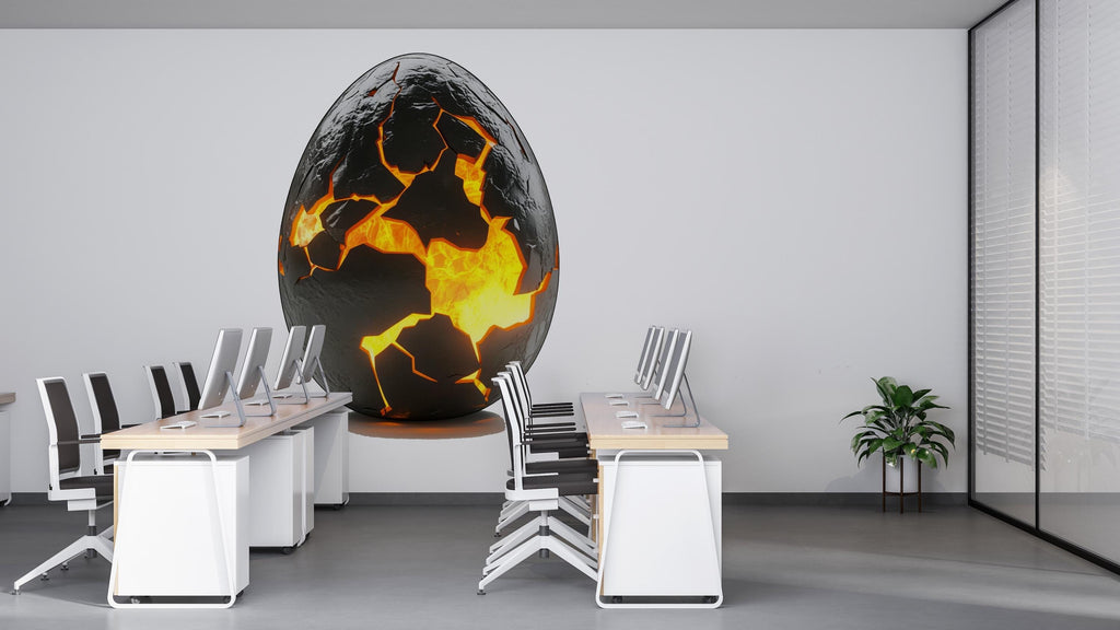Cracked Lava Dragon Egg Wall Decal Fantasy Dragon Egg Sticker Molten Stone Wall Art For Bedroom Gaming Room Mythical Decor