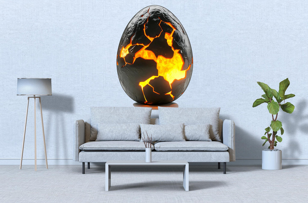 Cracked Lava Dragon Egg Wall Decal Fantasy Dragon Egg Sticker Molten Stone Wall Art For Bedroom Gaming Room Mythical Decor