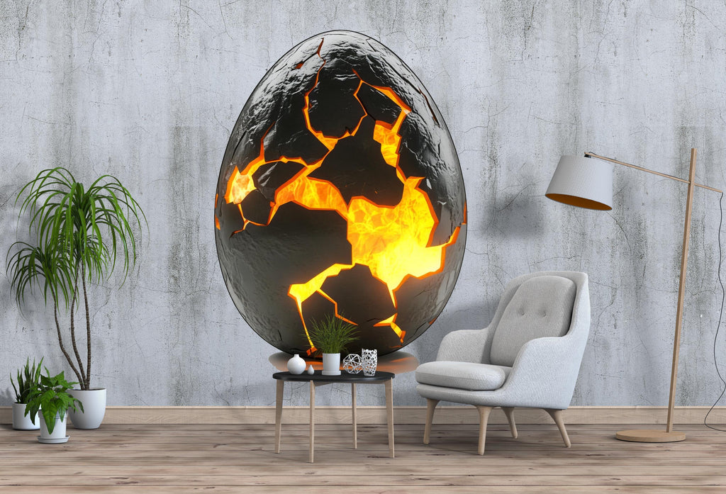 Cracked Lava Dragon Egg Wall Decal Fantasy Dragon Egg Sticker Molten Stone Wall Art For Bedroom Gaming Room Mythical Decor