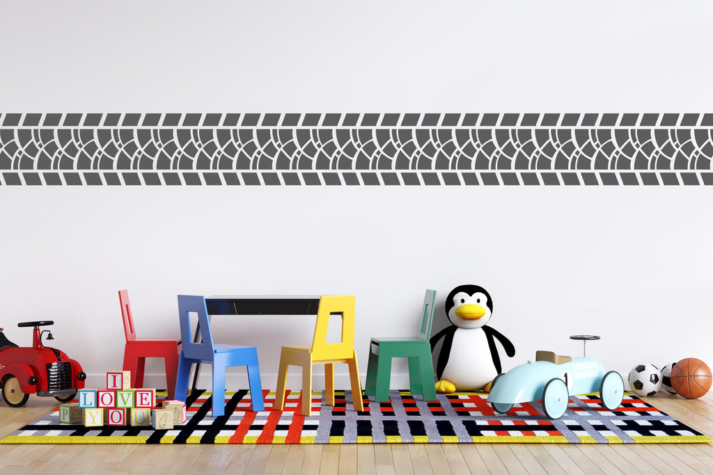 Tire Marks Wall Decal Tire Tracks Vinyl Sticker Track Wall Decor Kids Playroom Boys Room Wall Art Automotive Bedroom Mural Sticker 718LU