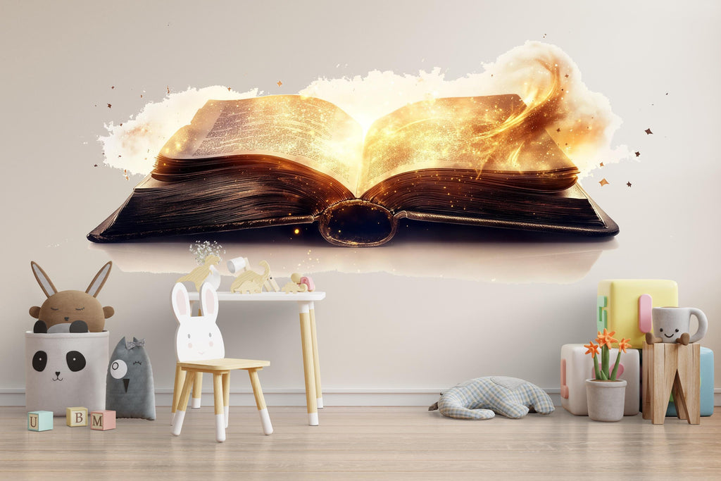 Enchanted Magic Book Wall Decal Glowing Open Book Sticker Fantasy Wall Art For Bedroom Library Reading Nook Decor