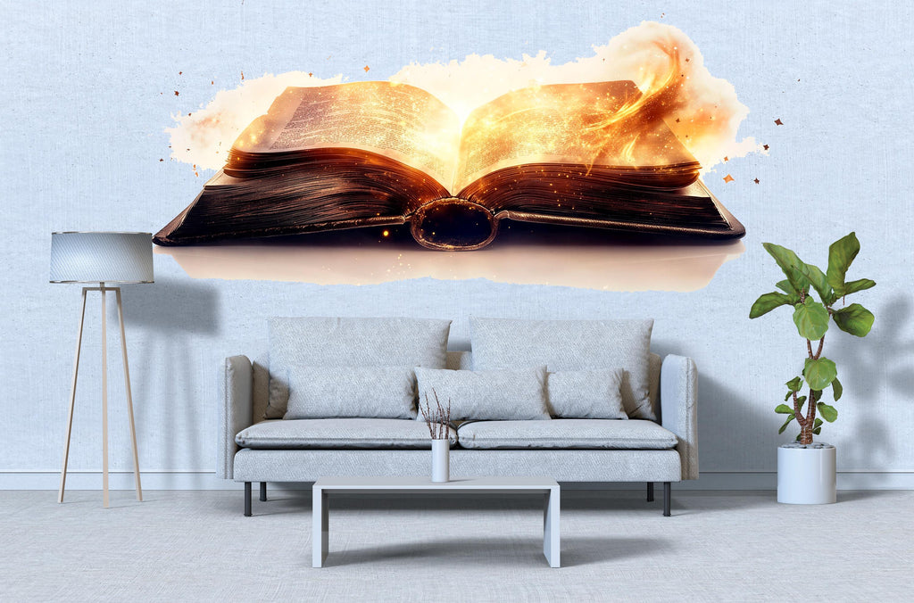 Enchanted Magic Book Wall Decal Glowing Open Book Sticker Fantasy Wall Art For Bedroom Library Reading Nook Decor