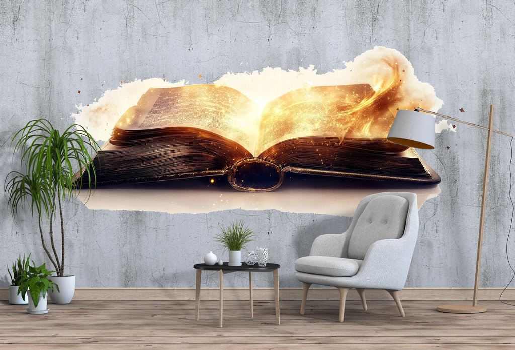 Enchanted Magic Book Wall Decal Glowing Open Book Sticker Fantasy Wall Art For Bedroom Library Reading Nook Decor