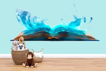 Load image into Gallery viewer, Enchanted Blue Magic Book Wall Decal Fantasy Open Storybook Sticker Kids Room Nursery Reading Nook Wall Art