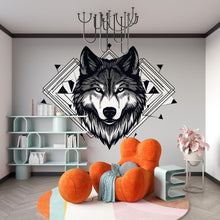 Load image into Gallery viewer, Geometric Wolf Wall Decal Wolf Head Sticker Modern Tribal Wolf Wall Art Peel And Stick Wolf Decor Bedroom Office Living Room