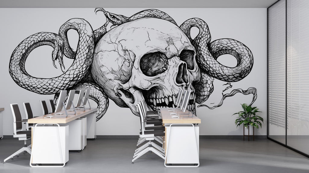 Skull And Snake Wall Decal Gothic Skull Wall Art Serpent Skull Sticker Dark Office Decor Peel And Stick Wall Decal