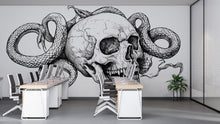 Load image into Gallery viewer, Skull And Snake Wall Decal Gothic Skull Wall Art Serpent Skull Sticker Dark Office Decor Peel And Stick Wall Decal