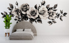 Load image into Gallery viewer, Black And White Rose Wall Decal Floral Garland Wall Art Rose Wall Sticker Minimalist Bedroom Decor Peel And Stick Wall Decal