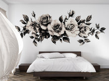 Load image into Gallery viewer, Black And White Rose Wall Decal Floral Garland Wall Art Rose Wall Sticker Minimalist Bedroom Decor Peel And Stick Wall Decal