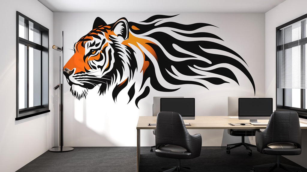 Tiger Wall Decal Modern Animal Wall Art Tiger Wall Sticker Office Wall Decor Large Tiger Head Peel And Stick Wall Decal