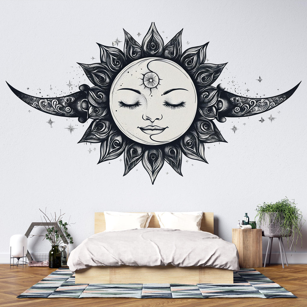 Celestial Moon Face Wall Decal Boho Wall Art Moon Goddess Wall Sticker Astrology Bedroom Decor Peel And Stick Sun Moon Wall Decal