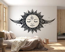 Load image into Gallery viewer, Celestial Moon Face Wall Decal Boho Wall Art Moon Goddess Wall Sticker Astrology Bedroom Decor Peel And Stick Sun Moon Wall Decal