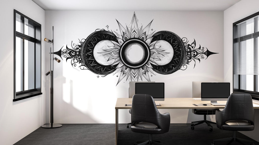 Celestial Eclipse Wall Decal Triple Moon Mandala Wall Art Astrology Moon Phase Decor Boho Spiritual Peel And Stick Wall Sticker