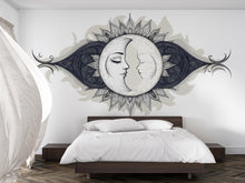 Load image into Gallery viewer, Celestial Twin Moon Wall Decal Eclipse Moon Phase Mandala Wall Art Astrology Boho Bedroom Peel And Stick Wall Sticker