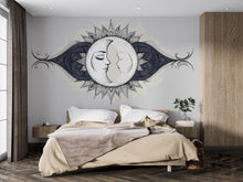 Load image into Gallery viewer, Celestial Twin Moon Wall Decal Eclipse Moon Phase Mandala Wall Art Astrology Boho Bedroom Peel And Stick Wall Sticker