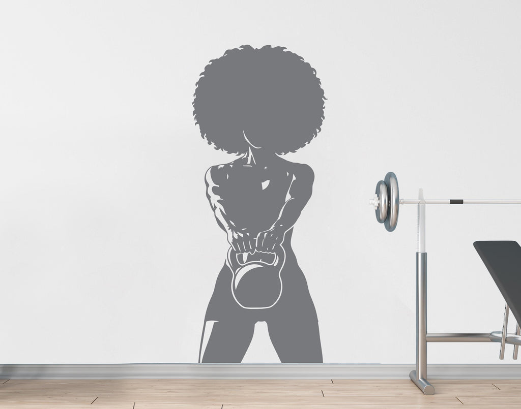 Girl with Dumbbell Gym Wall Decal Power fitness Women Squat Decor Workout Art Vinyl Wall Stickers Bedroom 264DE