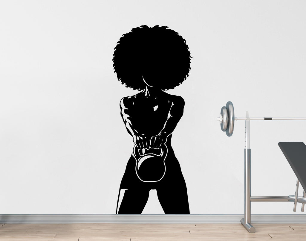 Girl with Dumbbell Gym Wall Decal Power fitness Women Squat Decor Workout Art Vinyl Wall Stickers Bedroom 264DE