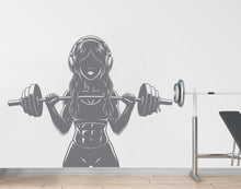 Load image into Gallery viewer, Girl with Headphone Gym Wall Decal Power fitness Women Squat Decor Workout Art Vinyl Wall Stickers Bedroom 263DE