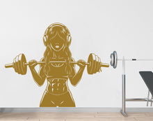Load image into Gallery viewer, Girl with Headphone Gym Wall Decal Power fitness Women Squat Decor Workout Art Vinyl Wall Stickers Bedroom 263DE