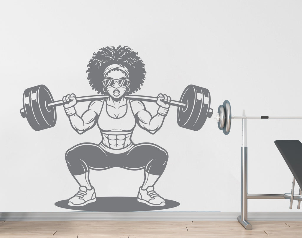 Afro American Girl Locs Gym Wall Decal Power fitness Women Squat Decor Workout Art Vinyl Wall Stickers Bedroom 262DE